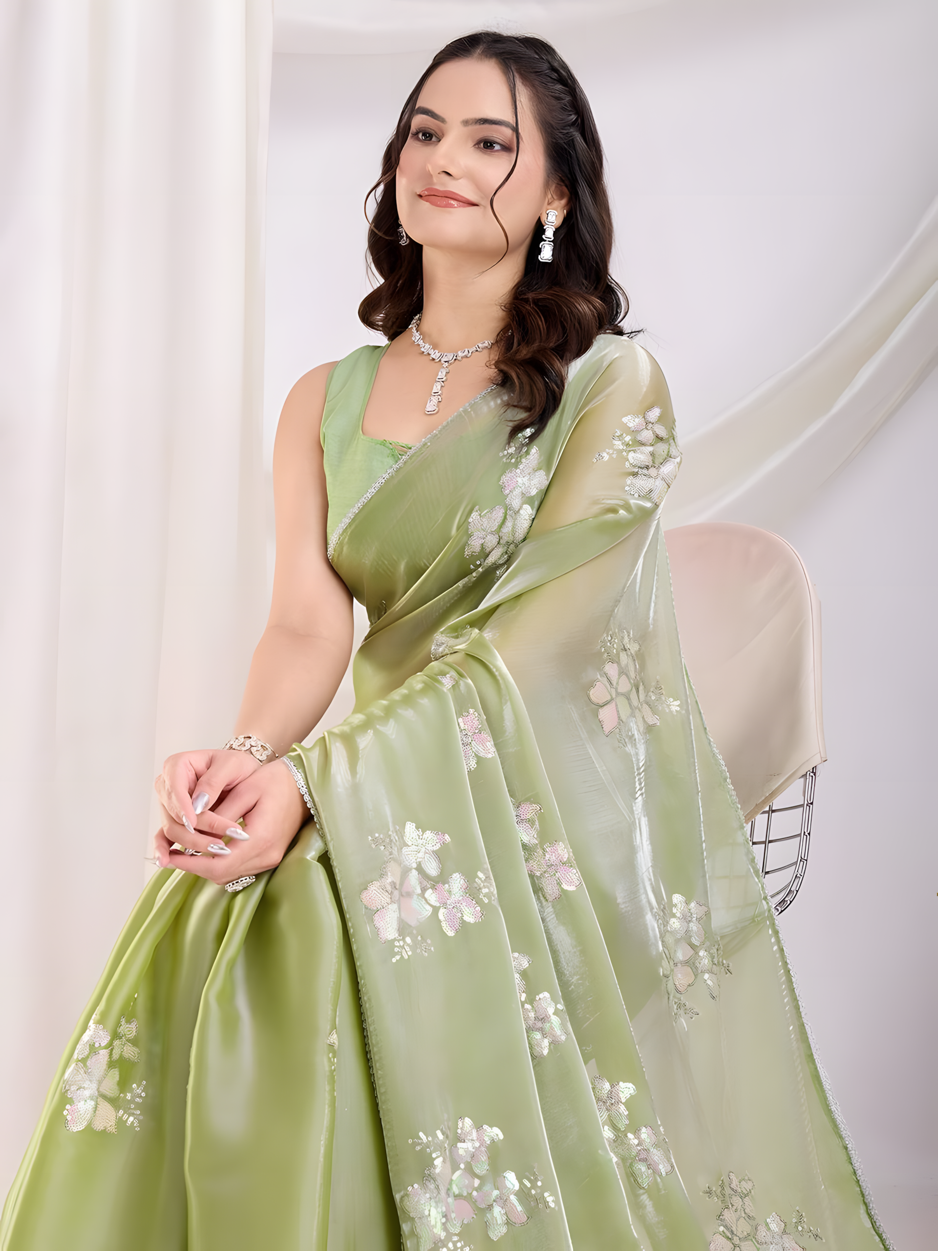 Pista Zimmy chu Saree with C Pallu multi Embroidery with sequins Work