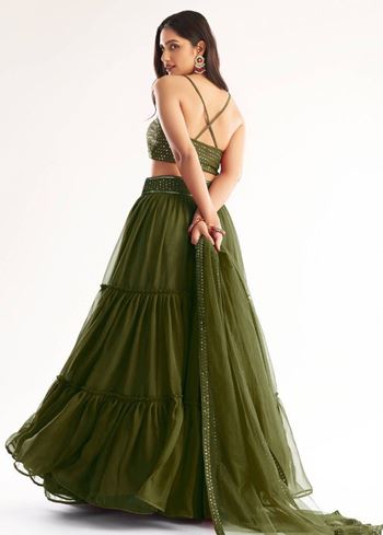 Precious Mehendi Green Georgette Lehenga Choli With Net Dupatta