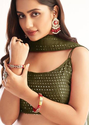 Precious Mehendi Green Georgette Lehenga Choli With Net Dupatta