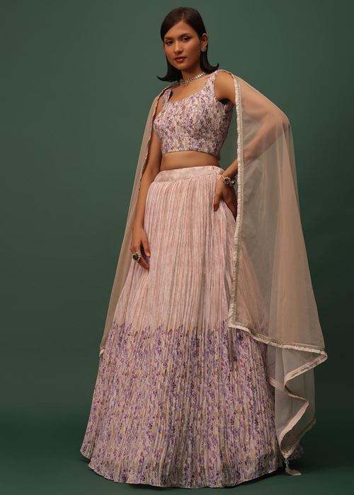 Precious Peach Floral Printed Georgette Lehenga Choli With Dupatta