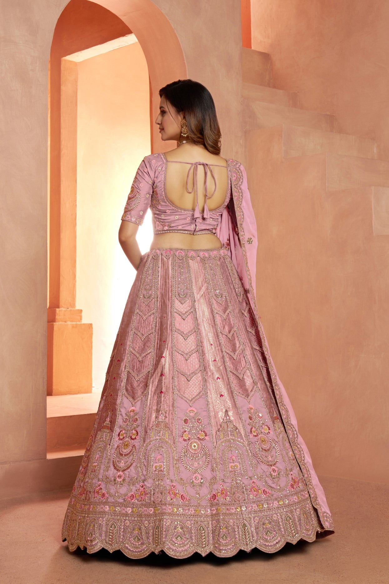 Premium Pink Banarasi Silk Bridal Lehenga Choli with Pastel Elegance