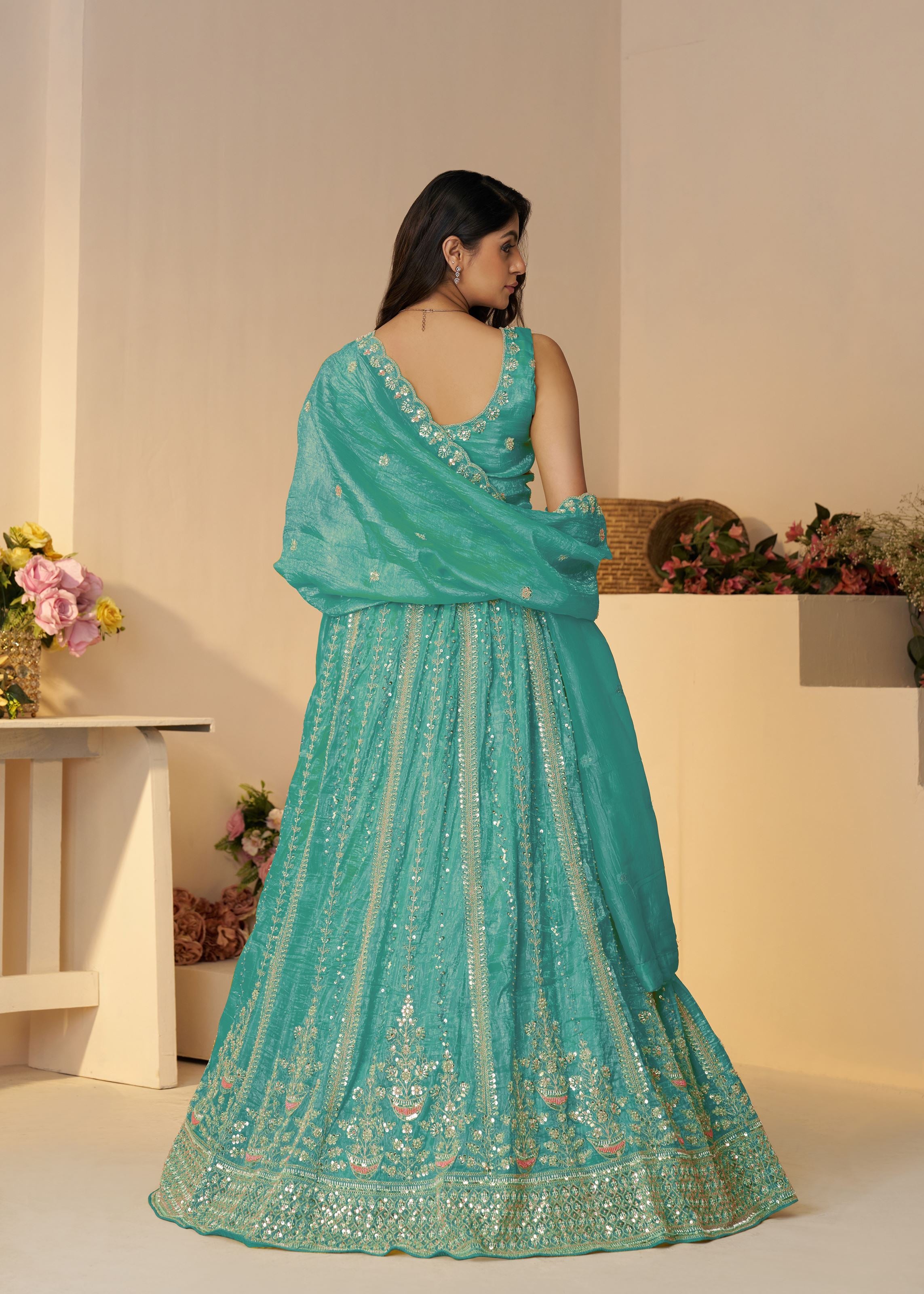 Pretty Pink Silk Intricate Paisley Motifs Traditional Embroidered Wedding Lehenga