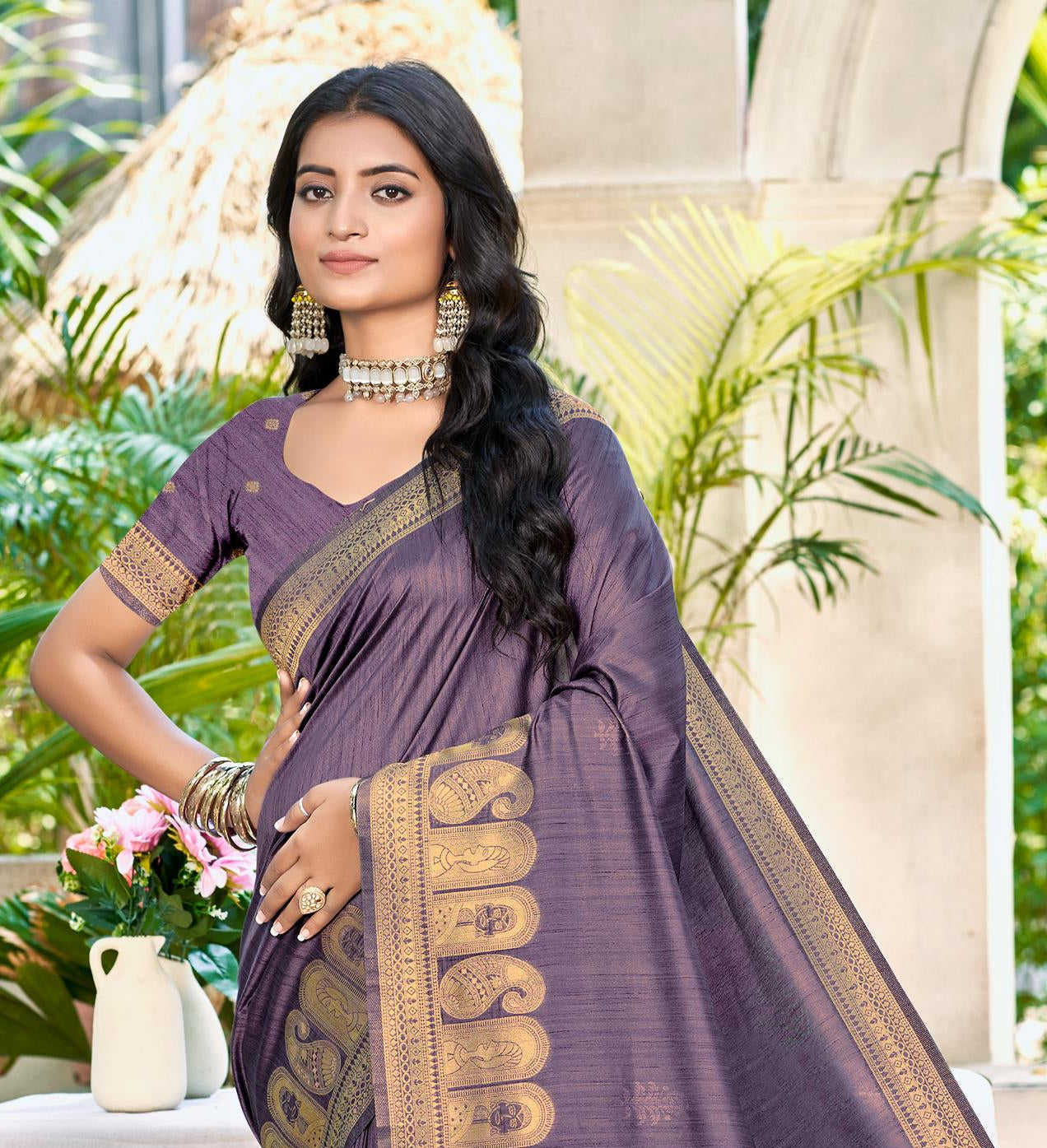 Purple Assam Silk Saree With Minimalist Elegance and Classy Drape