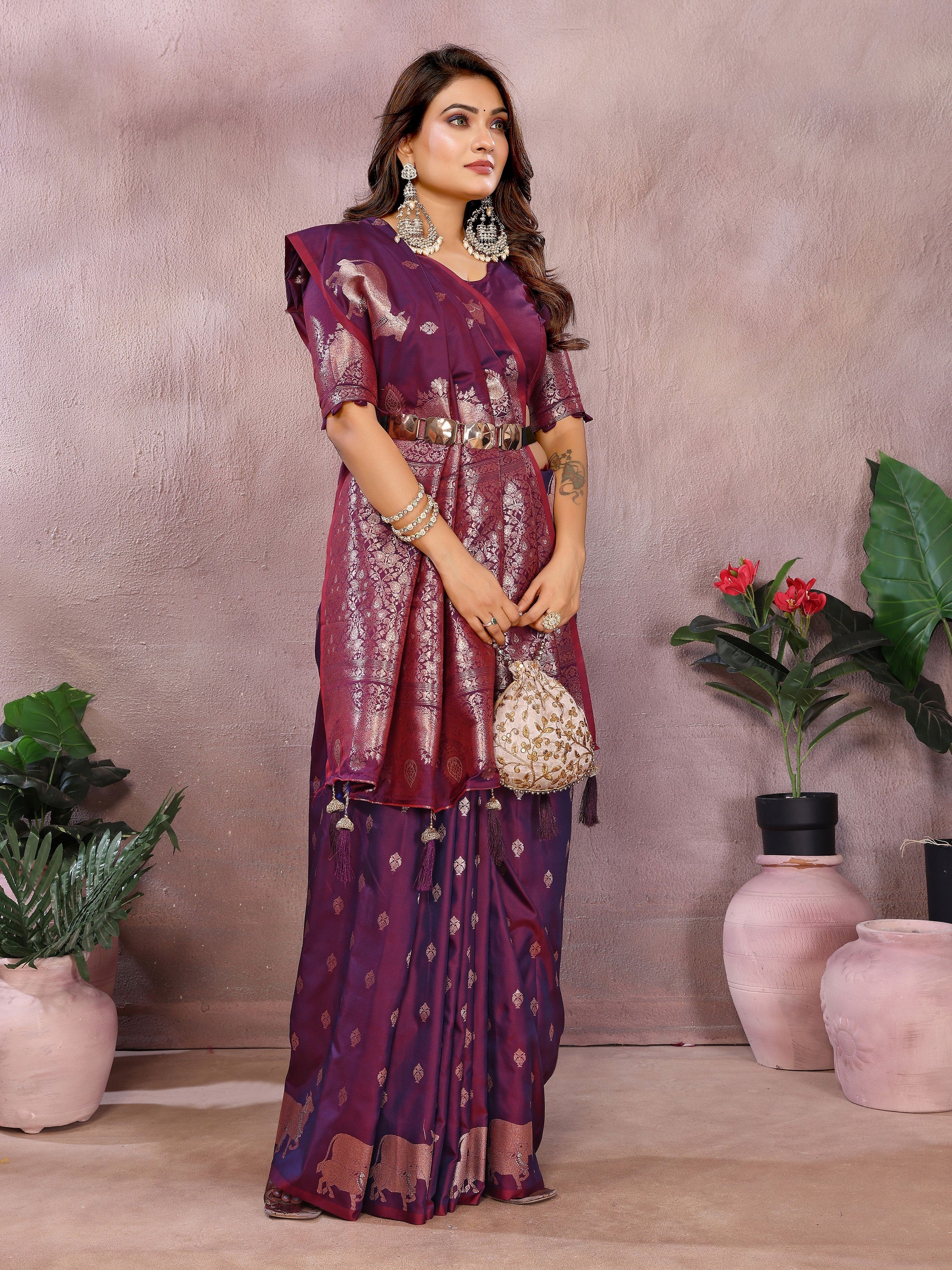 Purple Banarasi Silk Jacquard Weaving Designer Ceremonial Saree