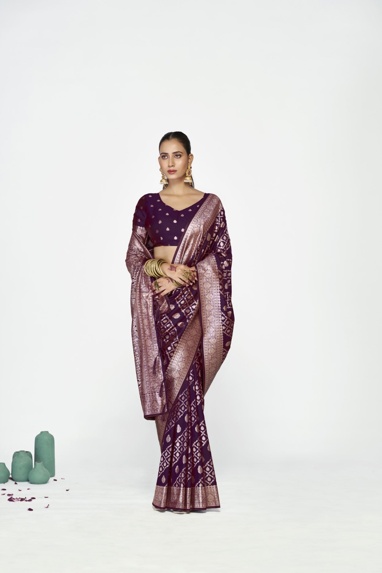 Purple Banarasi Silk Saree with Traditional Weaving