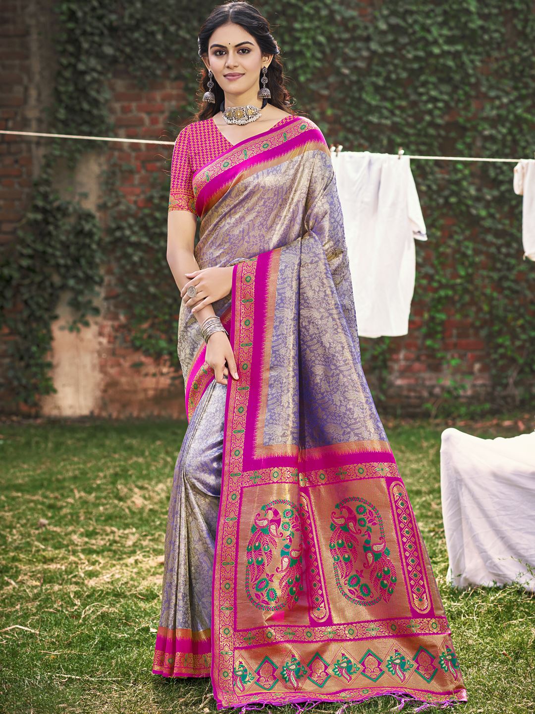 Purple Banarasi Silk Woven Work Saree