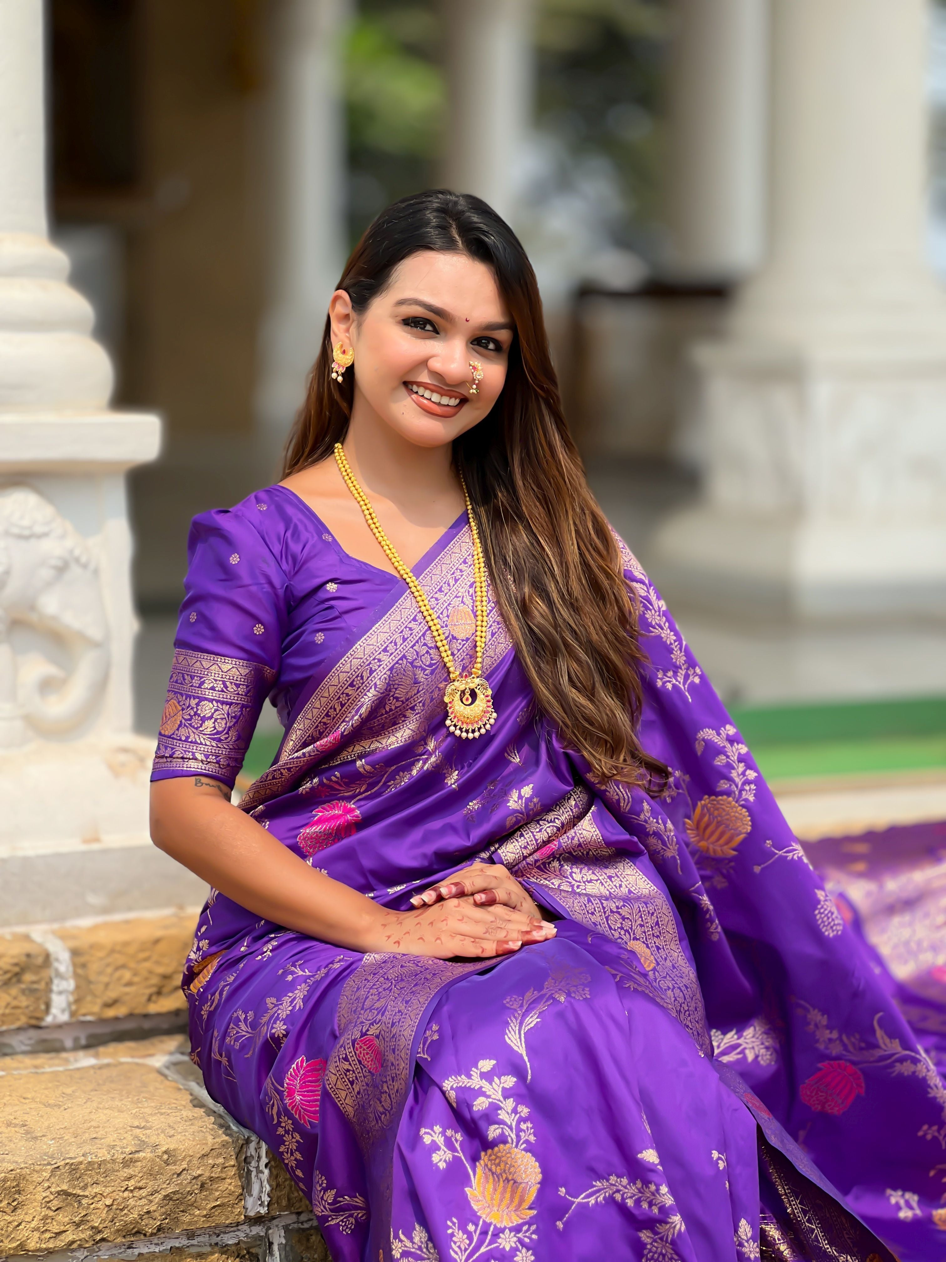 Purple Beautiful Banarasi Silk Woven Meenakari Designer Graceful Ethnic Saree