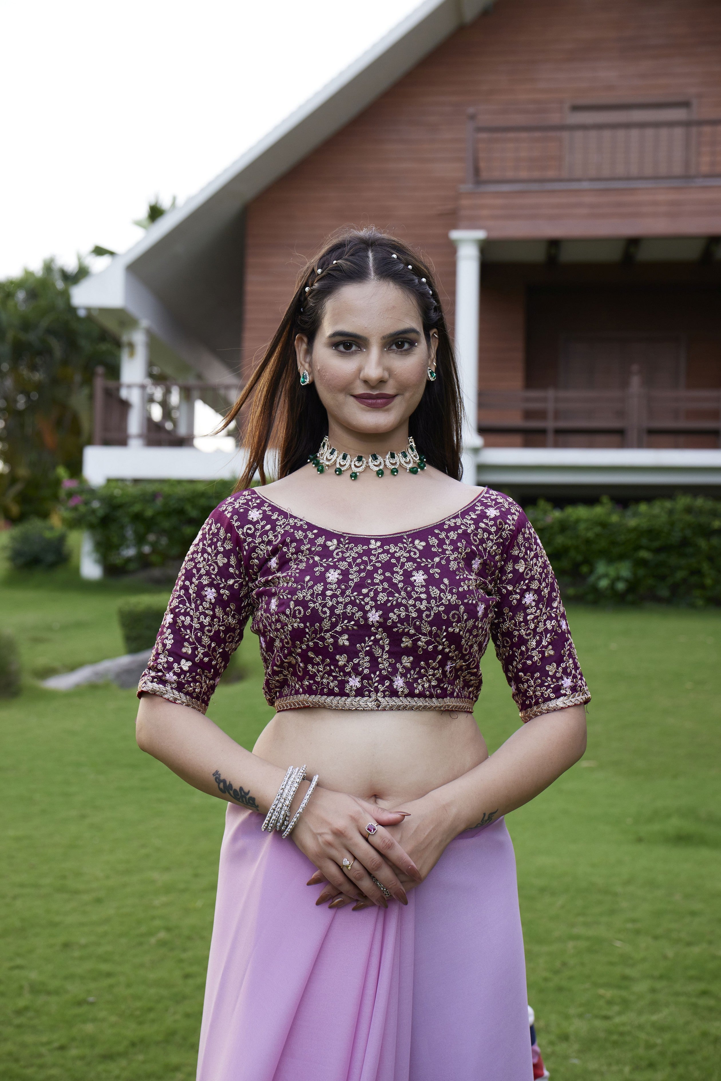 Purple Beautiful Fancy Saree With Embroidered Blouse