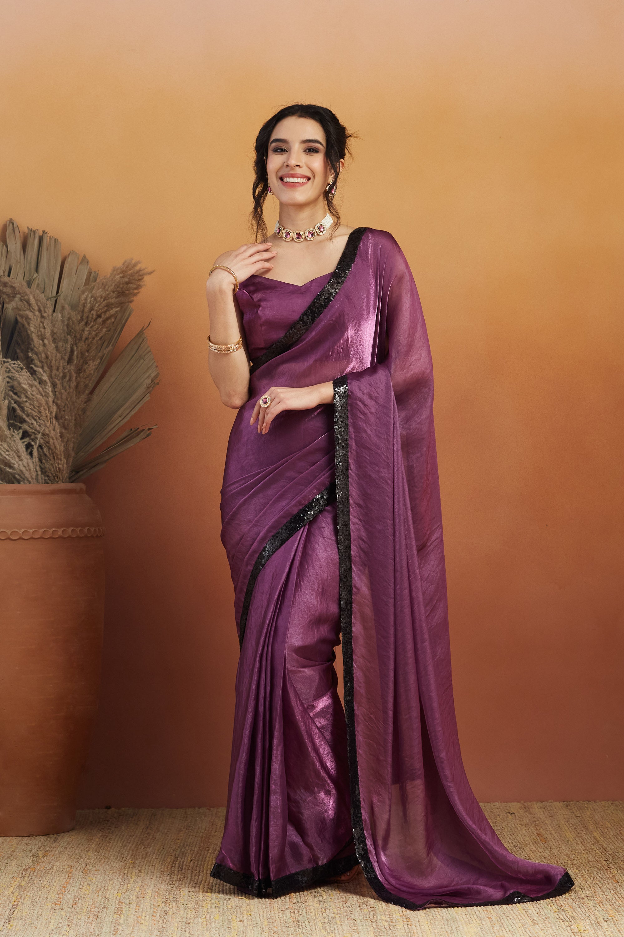 Purple Beautiful Velvet Ceremonial Wear Bollywood Saree