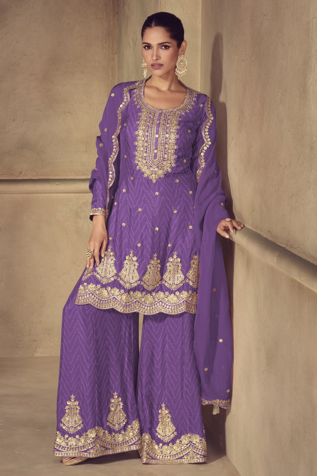 Purple Chinon Silk Salwar Suit With Digital Print Embroidery