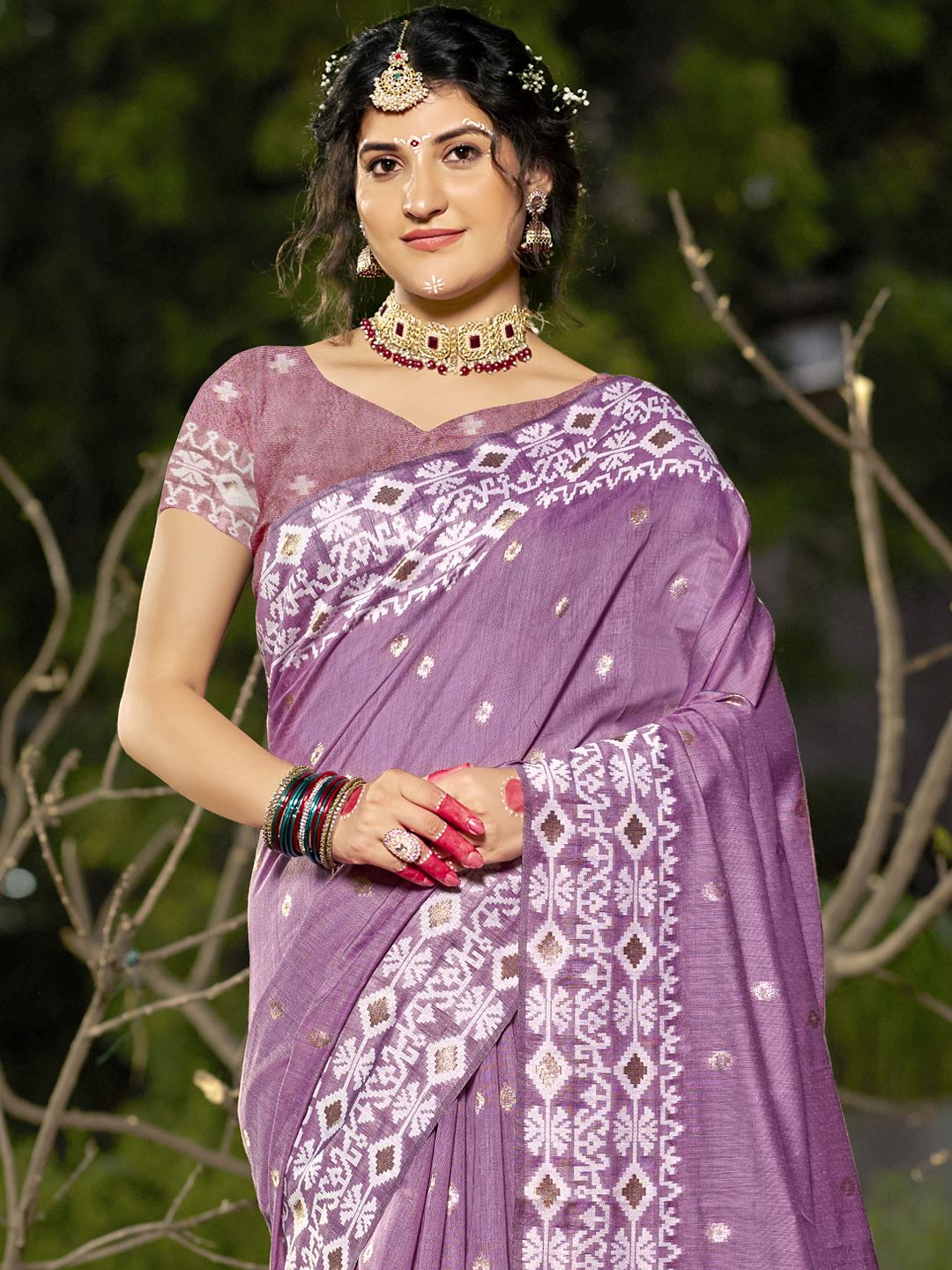 Purple Color Blended Linen Cotton Saree