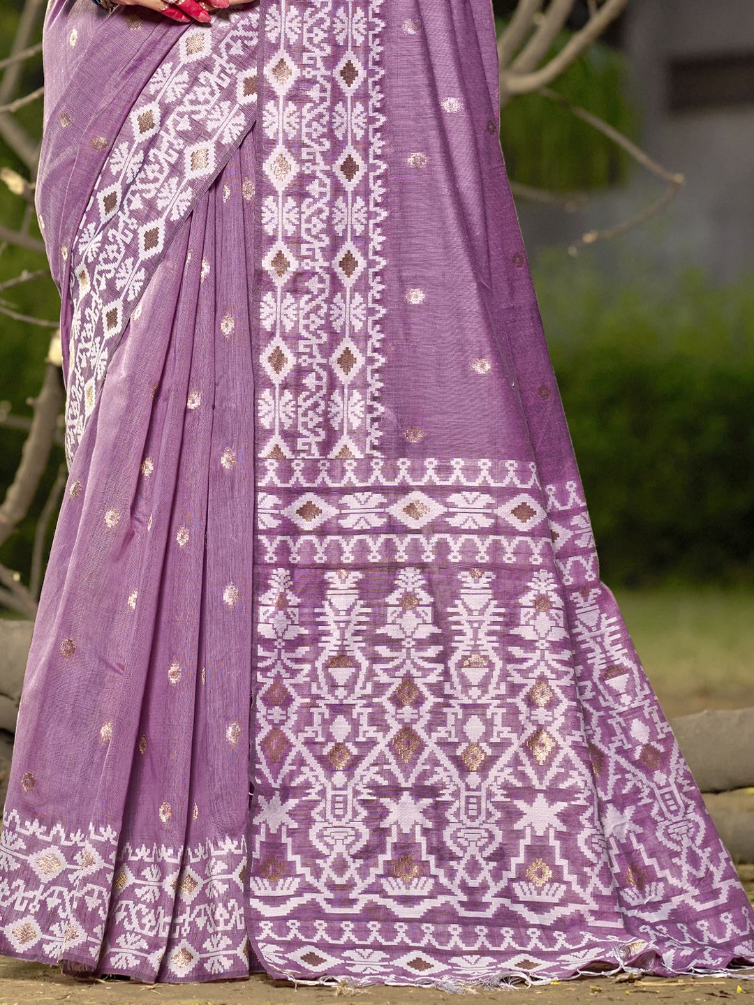 Purple Color Blended Linen Cotton Saree
