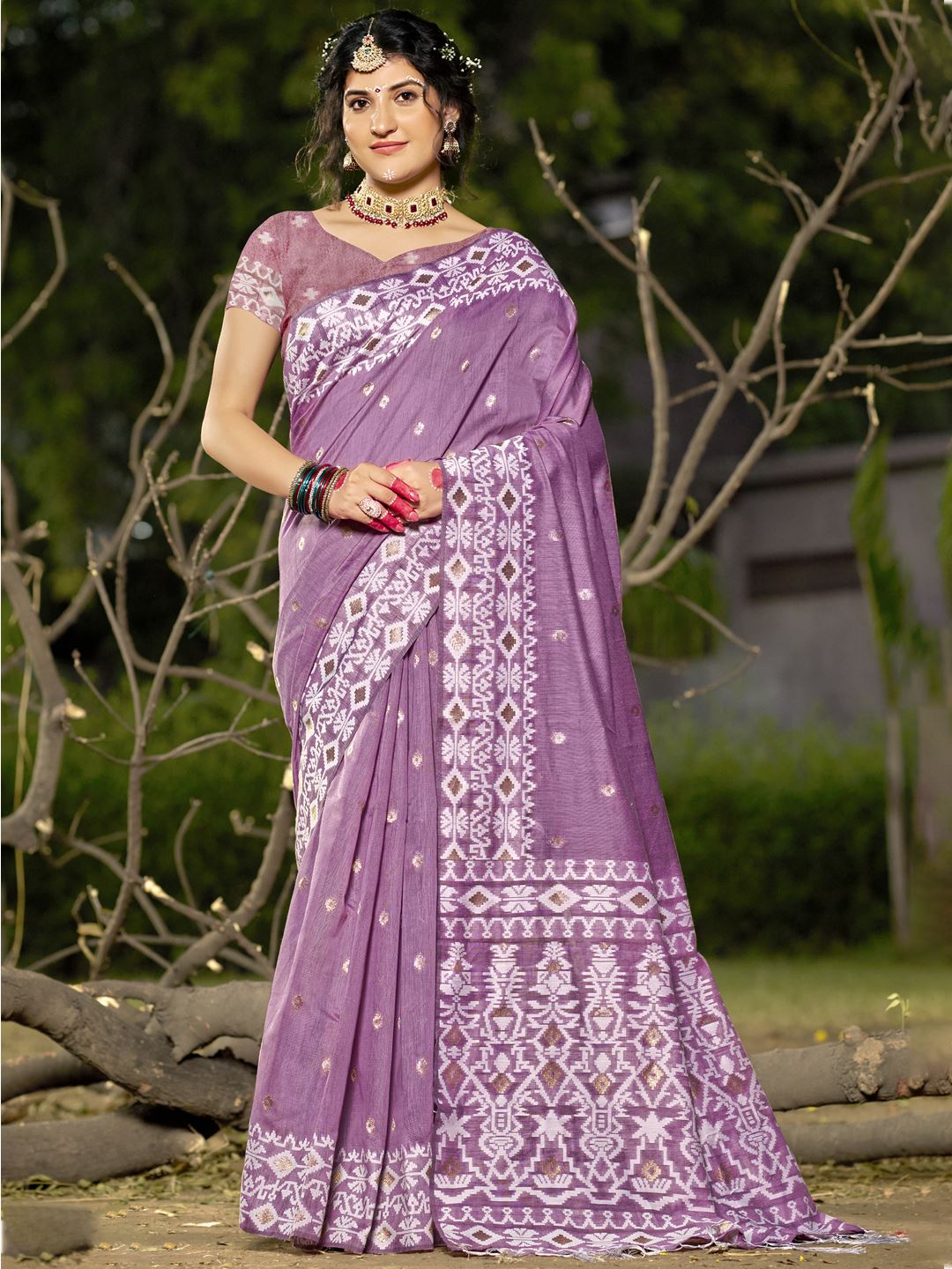 Purple Color Blended Linen Cotton Saree