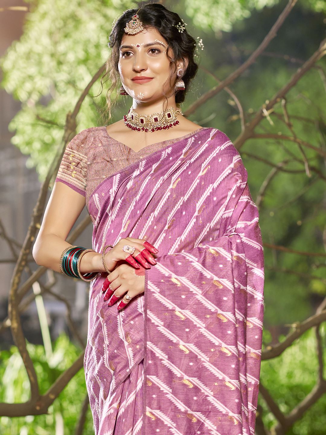 Purple Color Leheriya Print Linen Cotton Saree