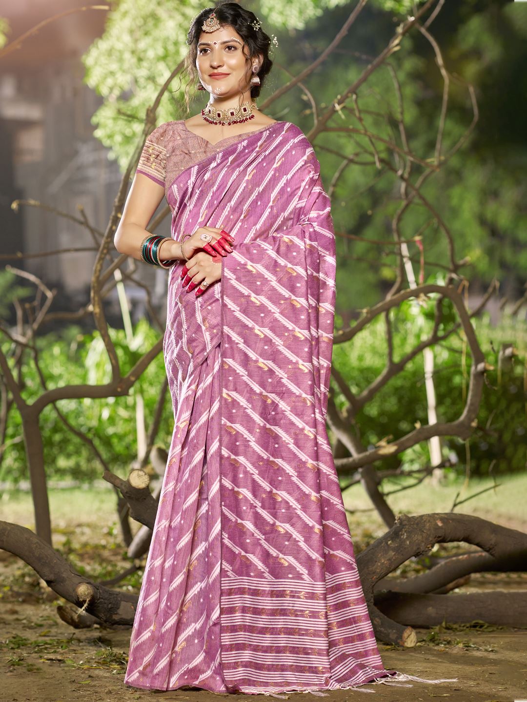 Purple Color Leheriya Print Linen Cotton Saree