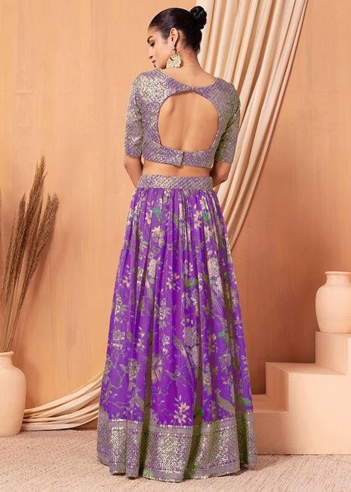 Purple Color Sequins Organza Function Wear Lehenga Choli
