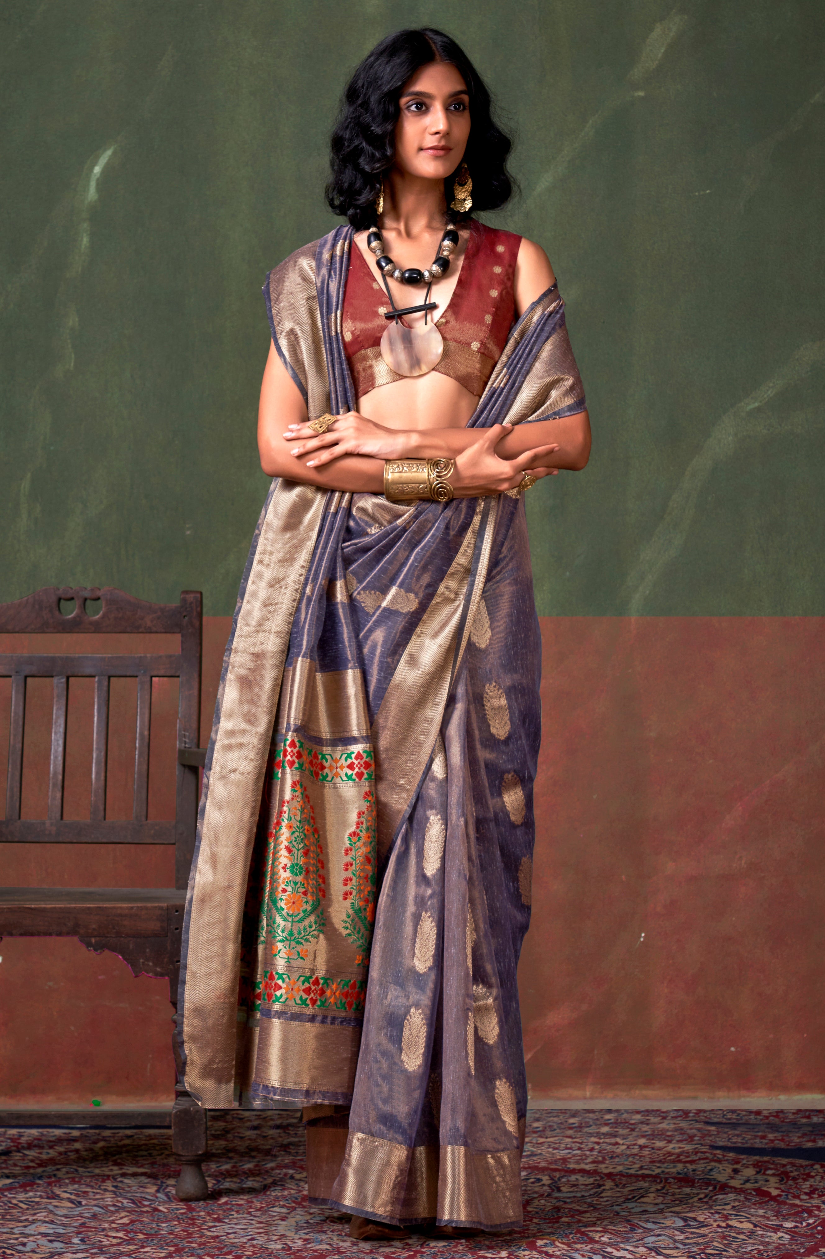 Purple Color Tissue Silk Saree With Jacquard Woven Work