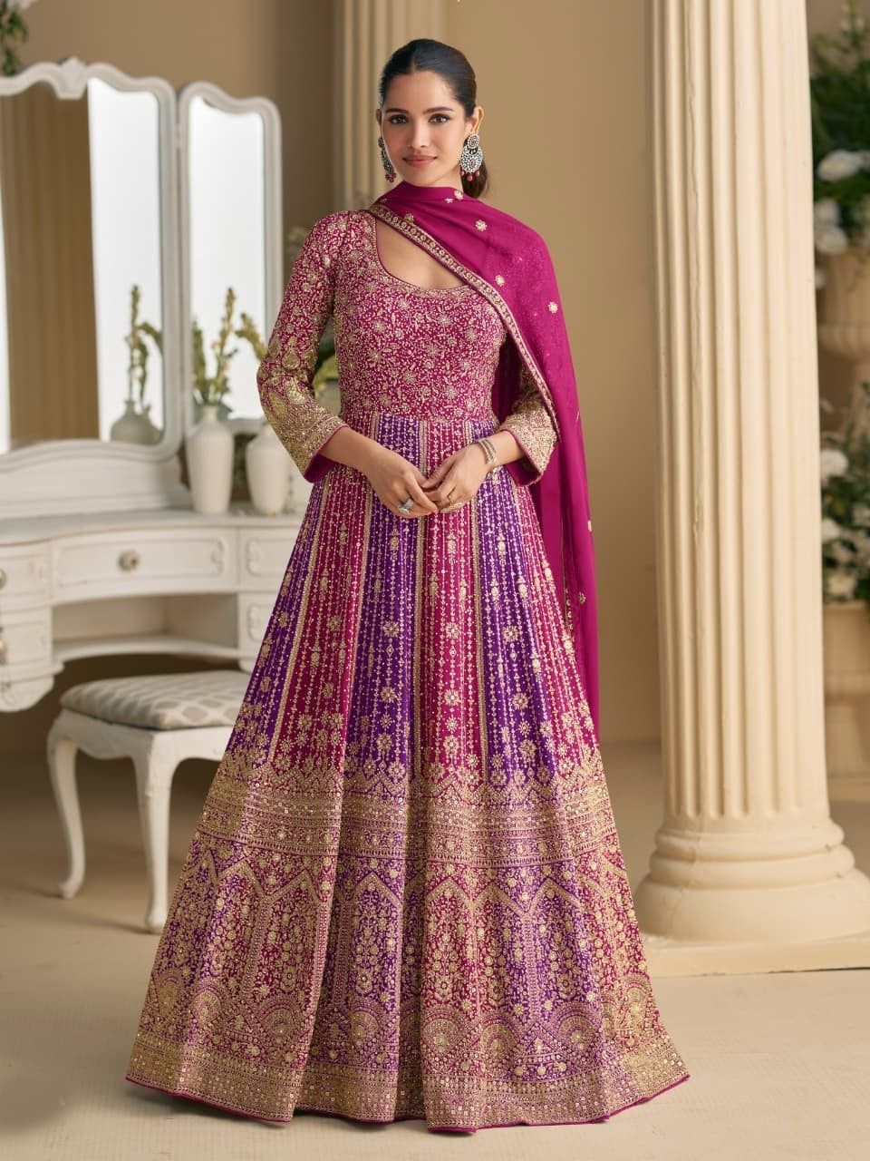 Purple Cotton Designer Suit Set With Elegant Work