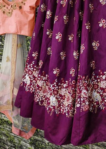 Purple Dori Embroidered Silk Bridal Wedding Lehenga Choli