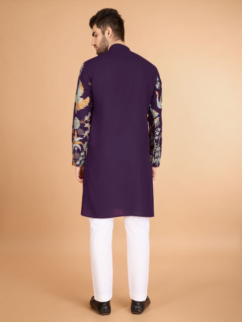 Purple Embroidered Kurta with Trendy Style for Celebrity Look