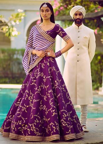 Purple Embroidery Mulberry Silk Wedding Lehenga Choli