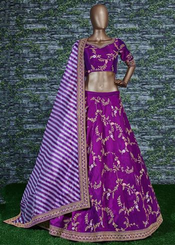 Purple Embroidery Mulberry Silk Wedding Lehenga Choli