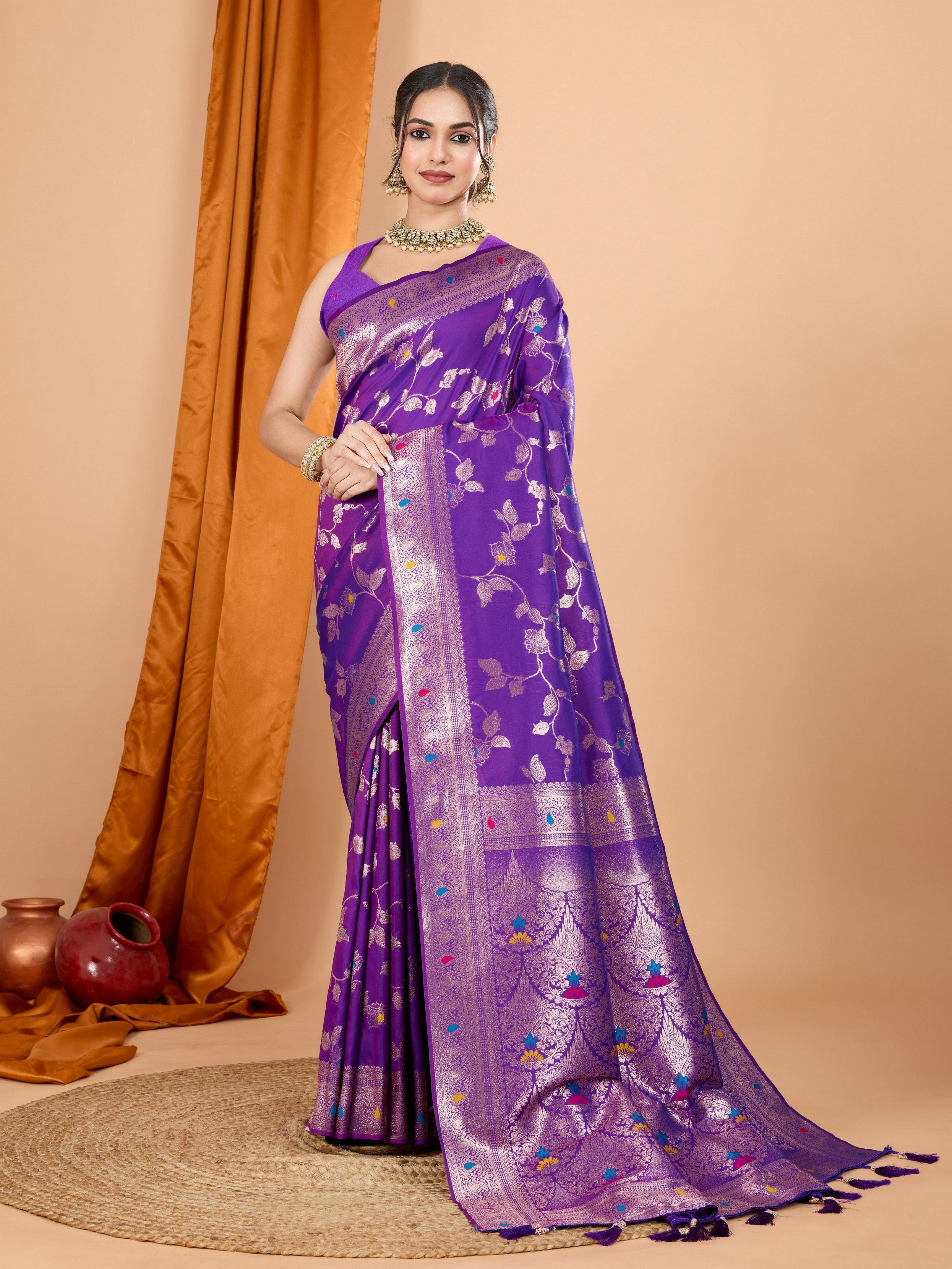 Purple Ethnic Banarasi Silk Saree With Woven Jari Designer Work