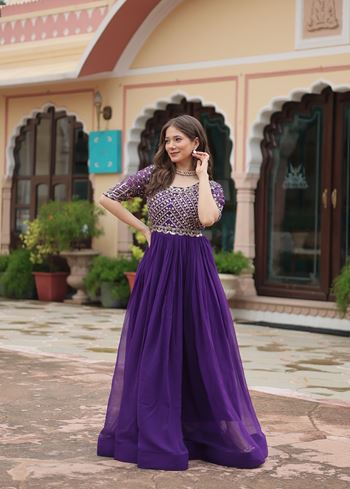 Purple Faux Blooming Suit With Embroidery Zari Sequins-work