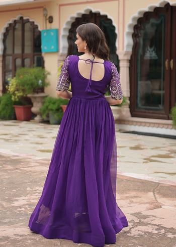 Purple Faux Blooming Suit With Embroidery Zari Sequins-work