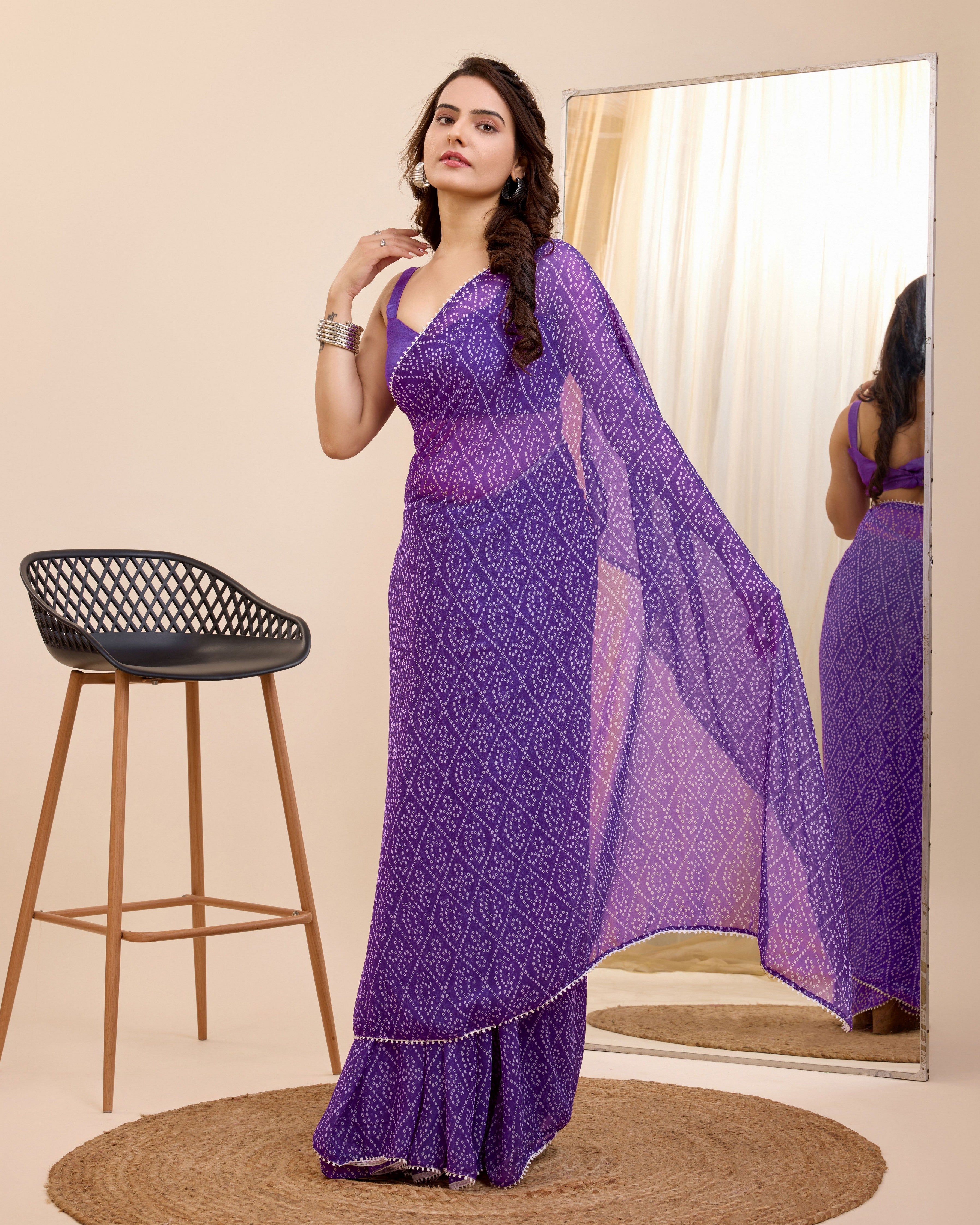 Purple Georgette Designer Printed Ethnic Ready To Wear Saree