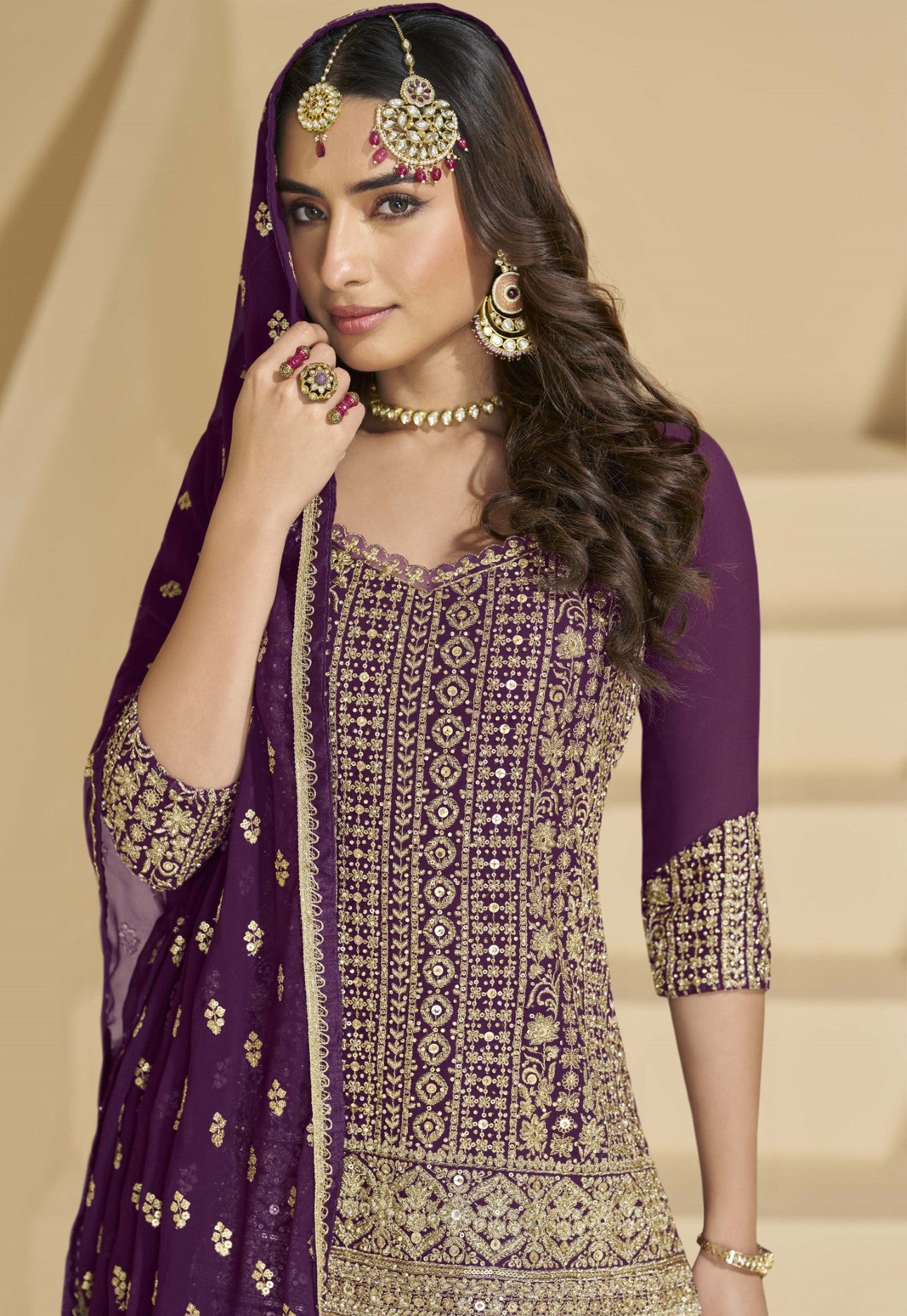 Purple Georgette Lehenga Set With Seroski Sequin Work