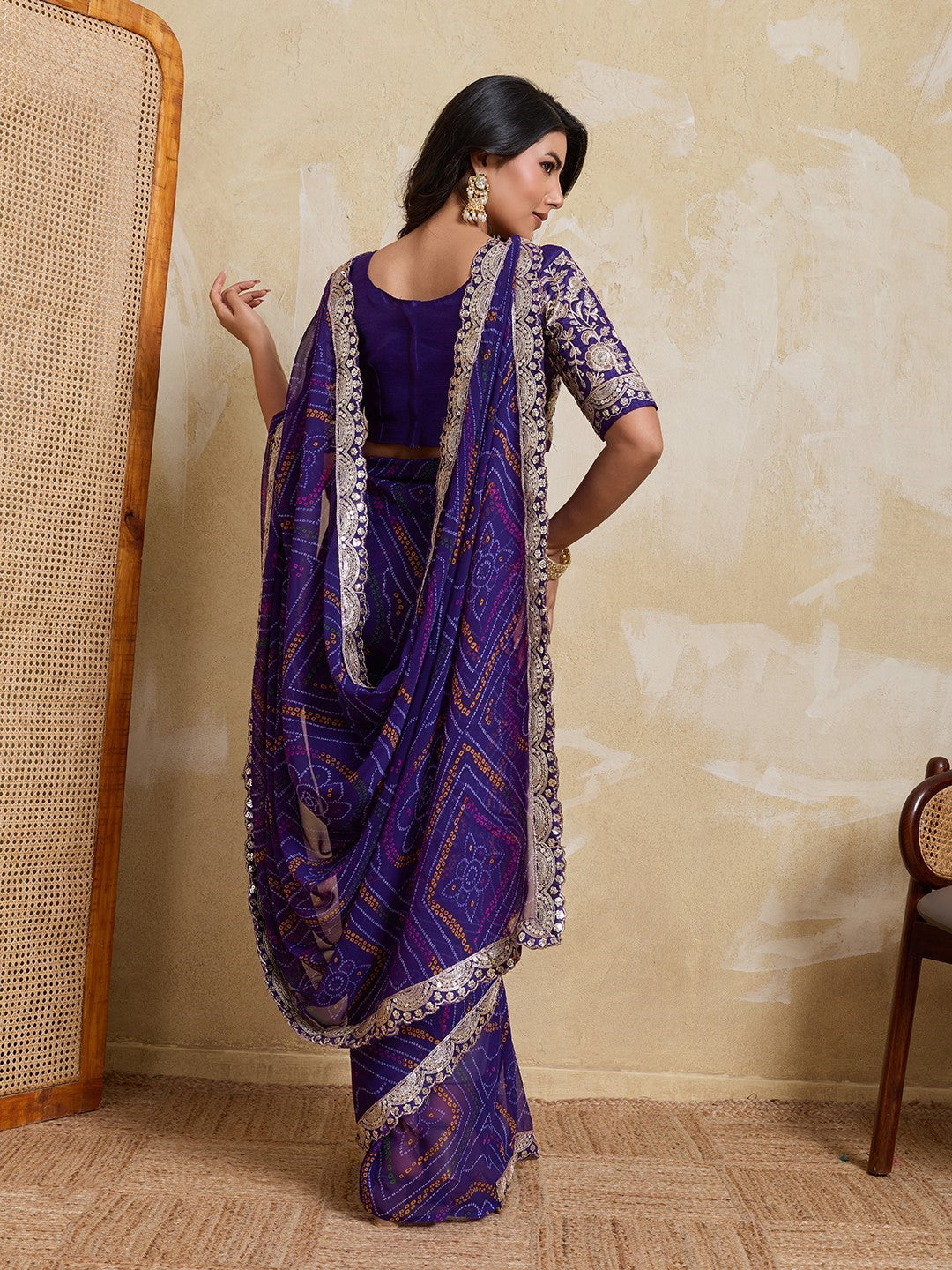Purple Georgette Saree With Printed Elegant Classic Saree