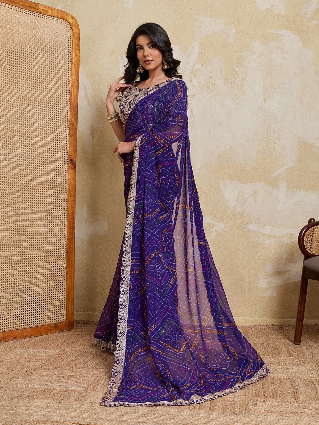 Purple Georgette Saree With Printed Elegant Classic Saree