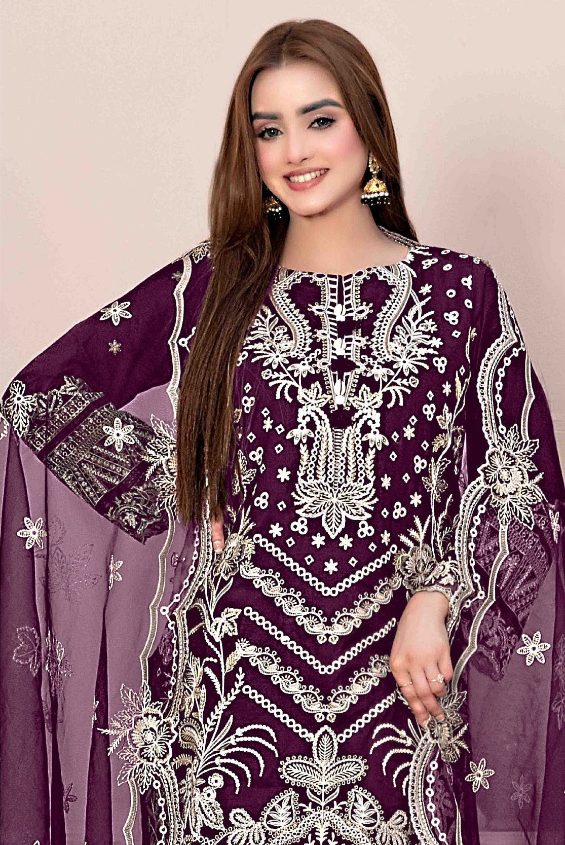 Purple Heavy Designer Suit With Heavy Embroidery Work
