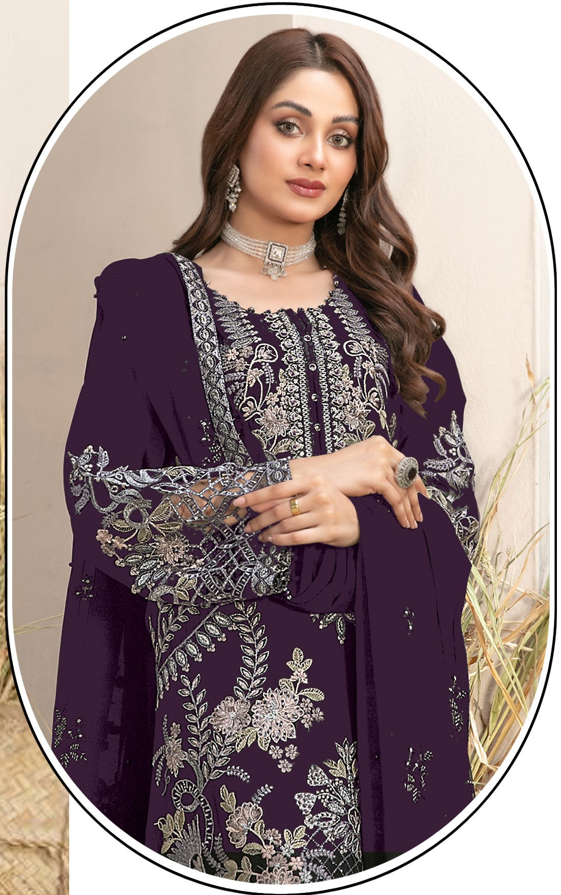 Purple Heavy Designer Suit With Heavy Embroidery Work