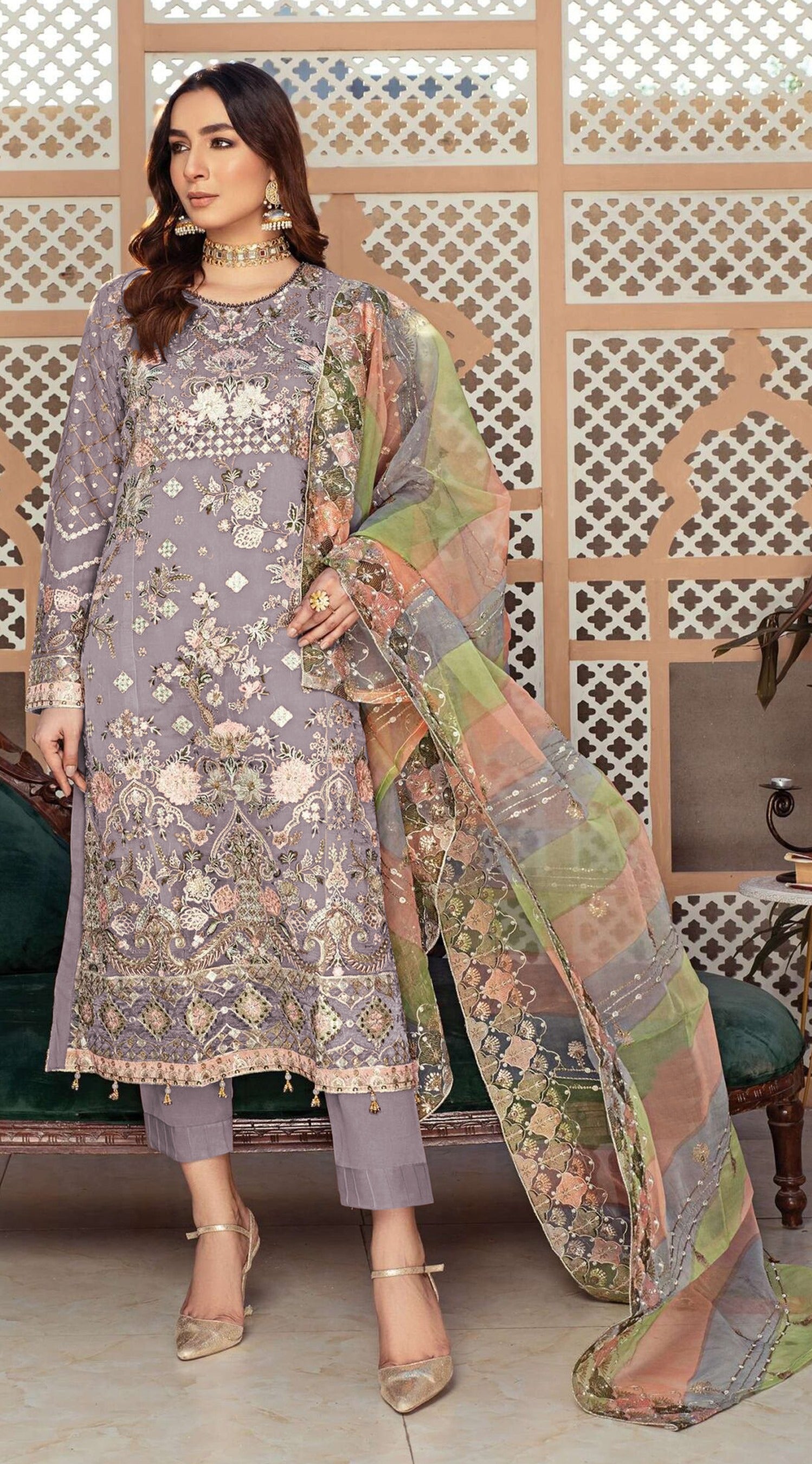 Purple Heavy Designer Suit With Heavy Embroidery Work