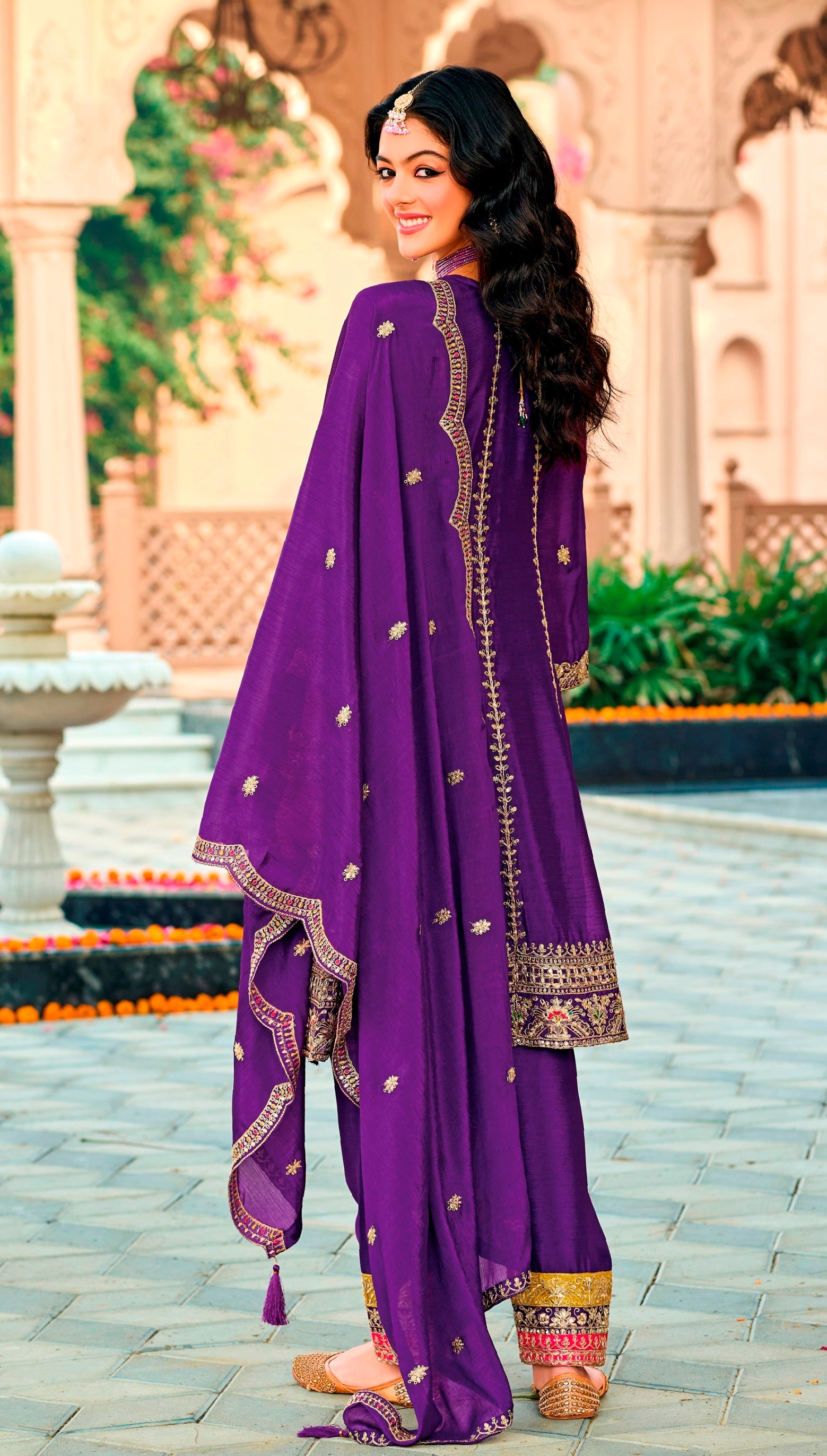 Purple Heavy Designer Suit With Heavy Embroidery Work