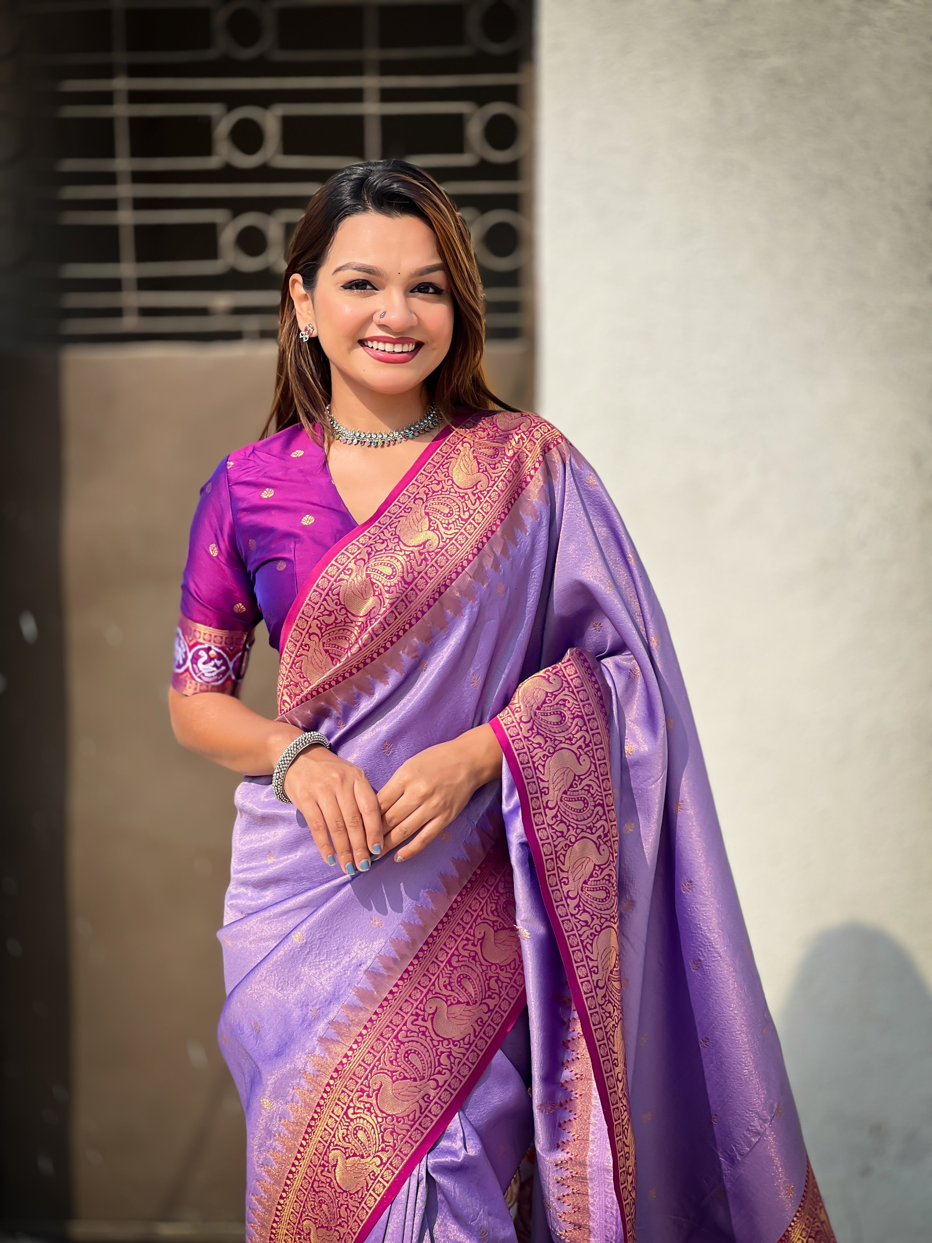Purple Jari Tissue Woven Meenakari Pallu Designer Heavy Ethnic Saree