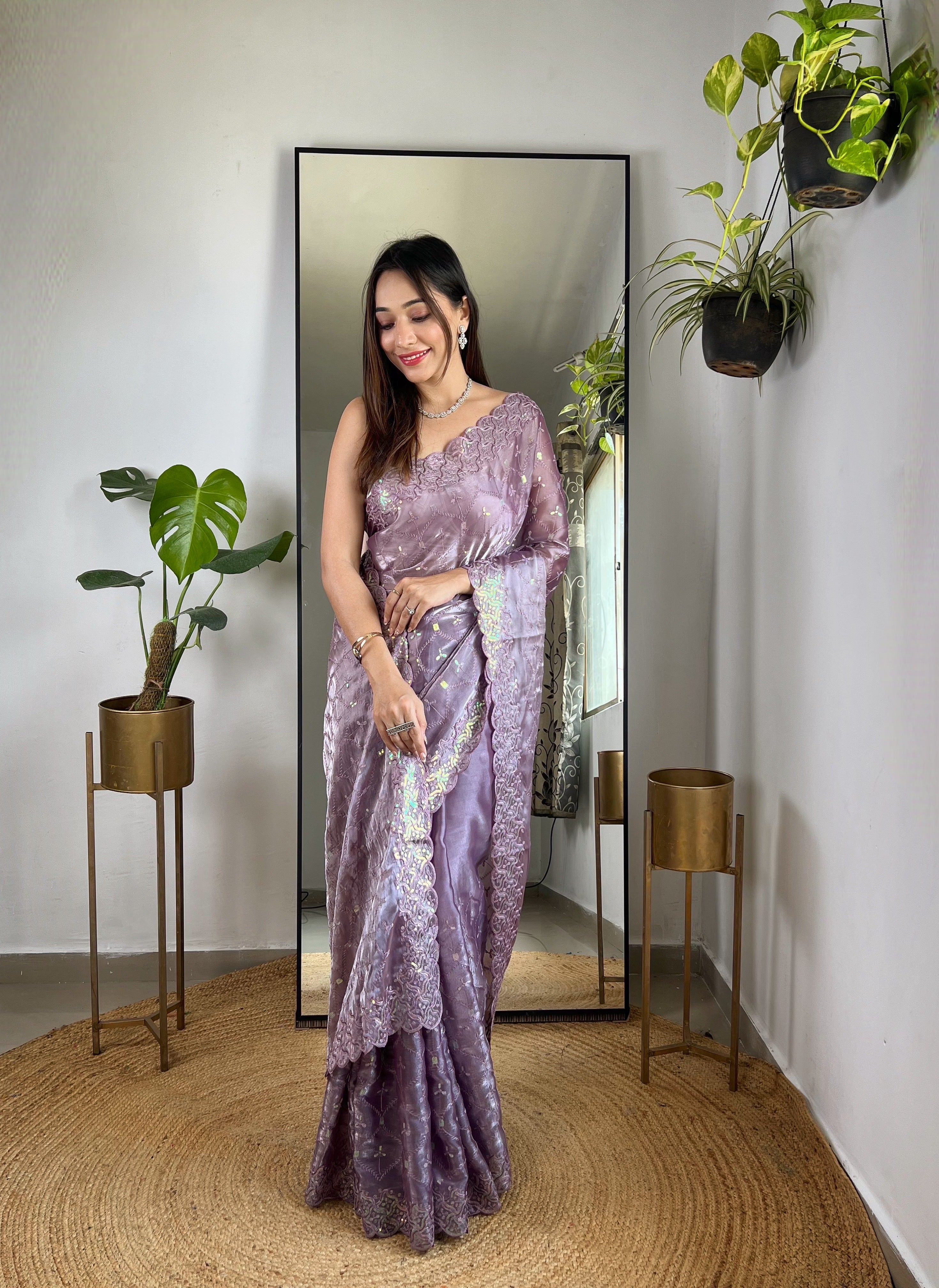 Purple Jimmy Choo Fabric Designer Bollywood Sequins Work Saree