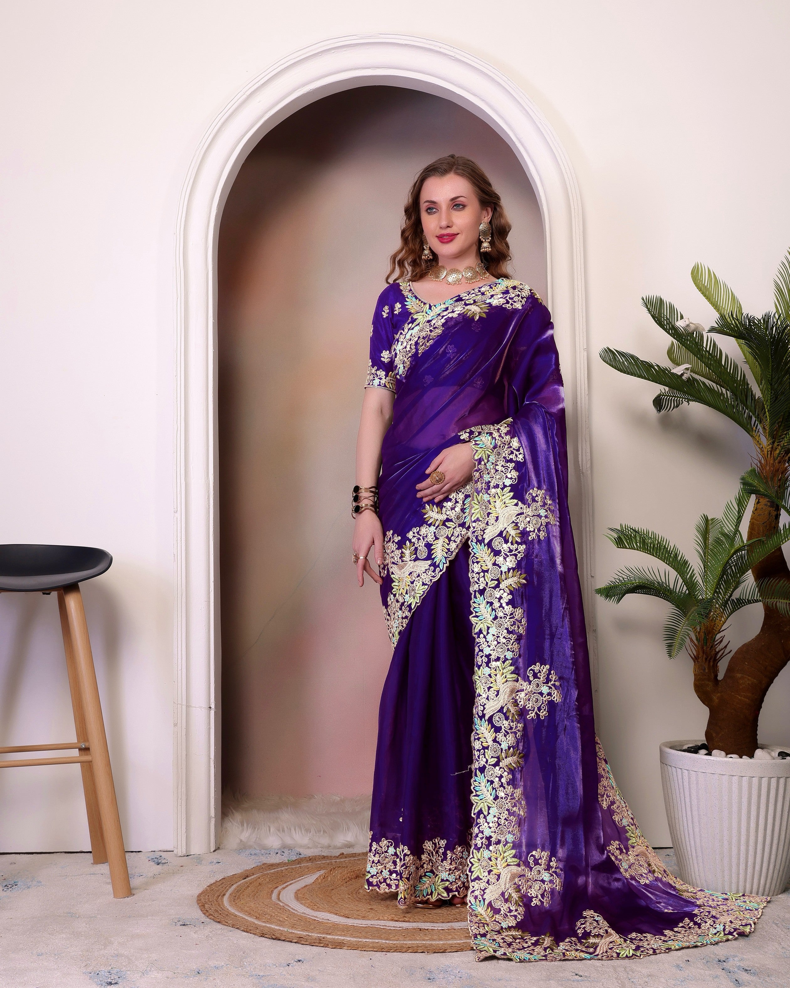 Purple Jimmy Choo Heavy Sequins Work Partywear Saree