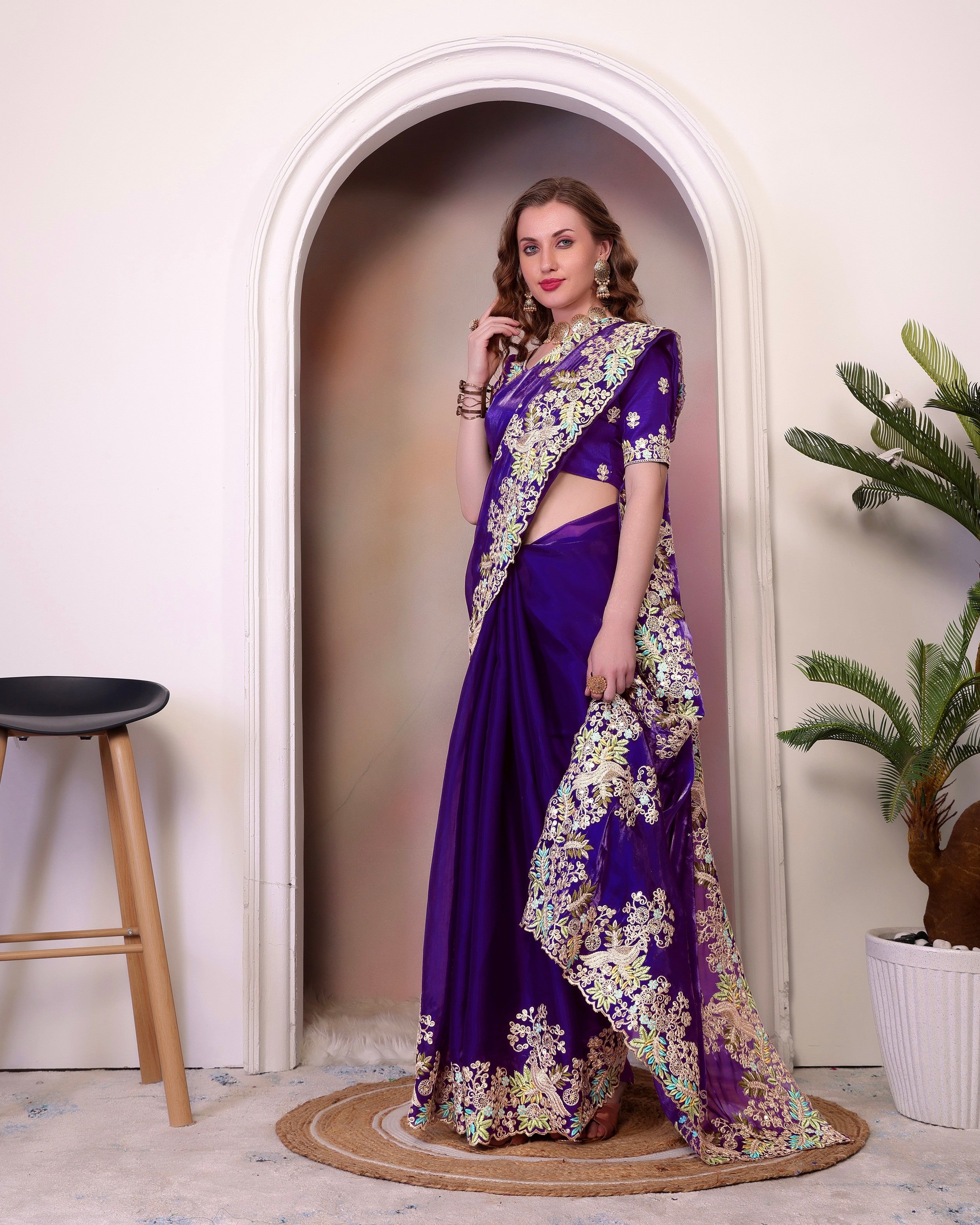 Purple Jimmy Choo Heavy Sequins Work Partywear Saree