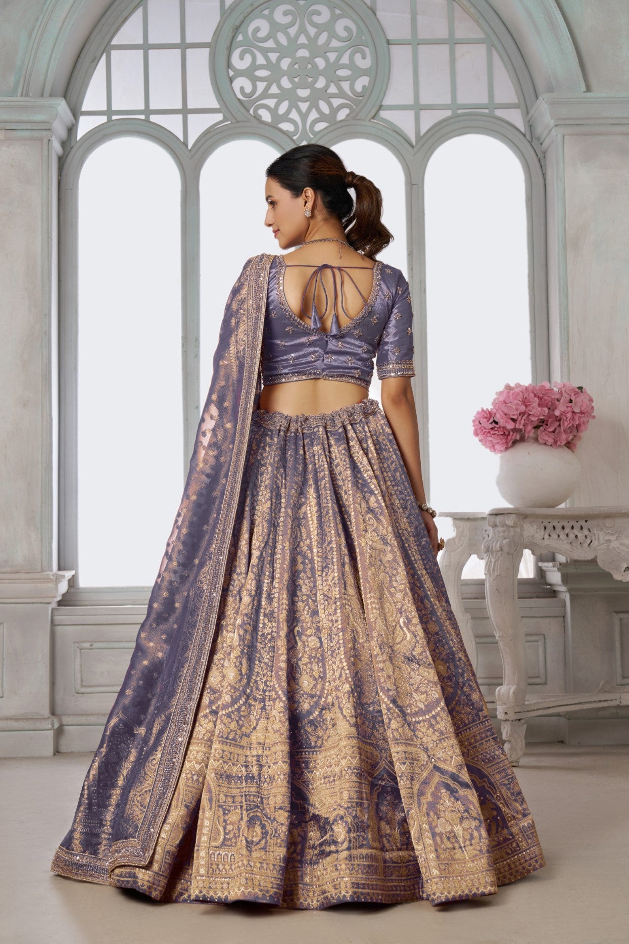 Purple Kanjivaram Tissue Jari Bridal Lehenga Choli with Beadwork