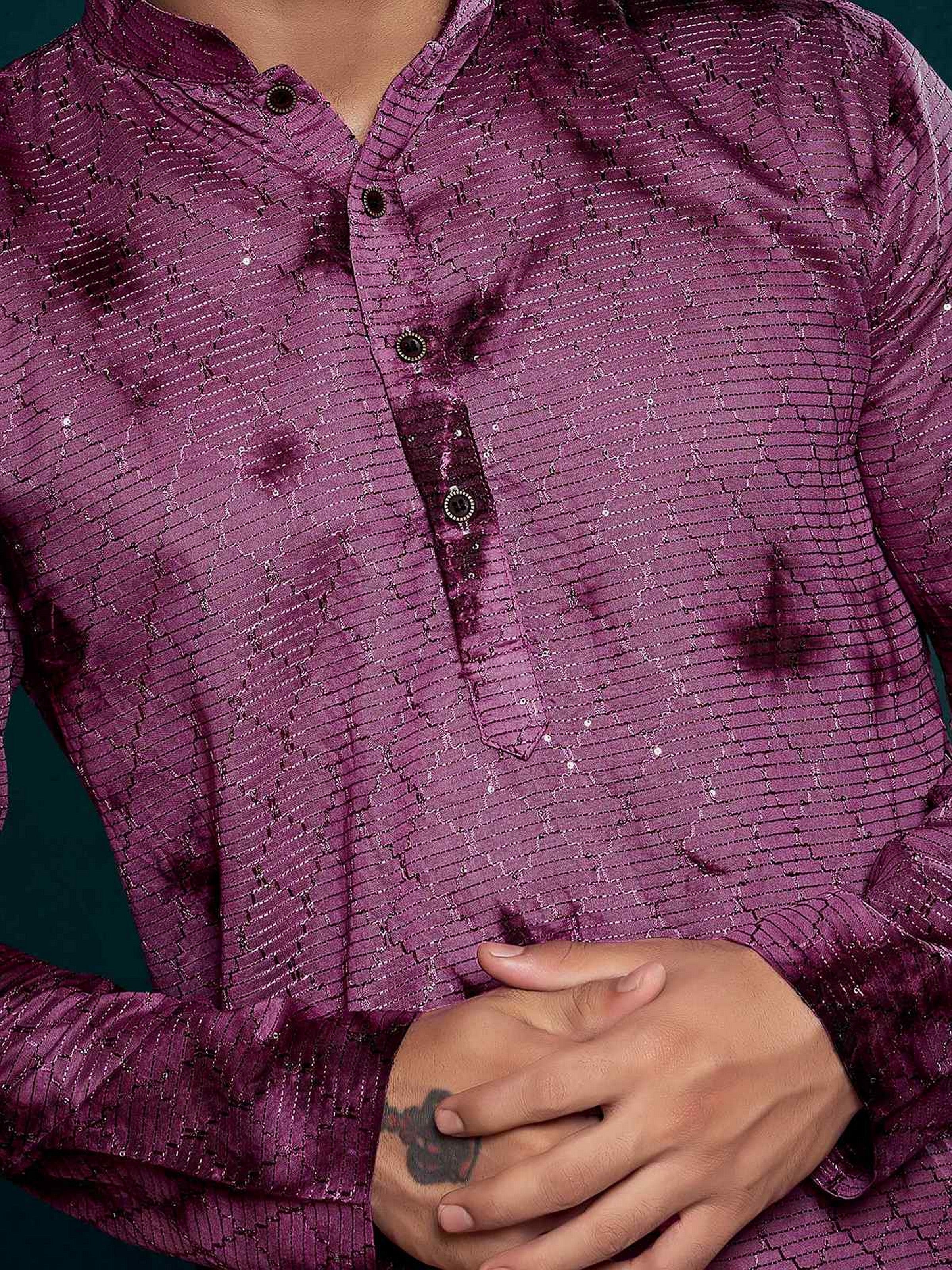 Purple Kurta Payjama with Sequins Work – Rich and Elegant
