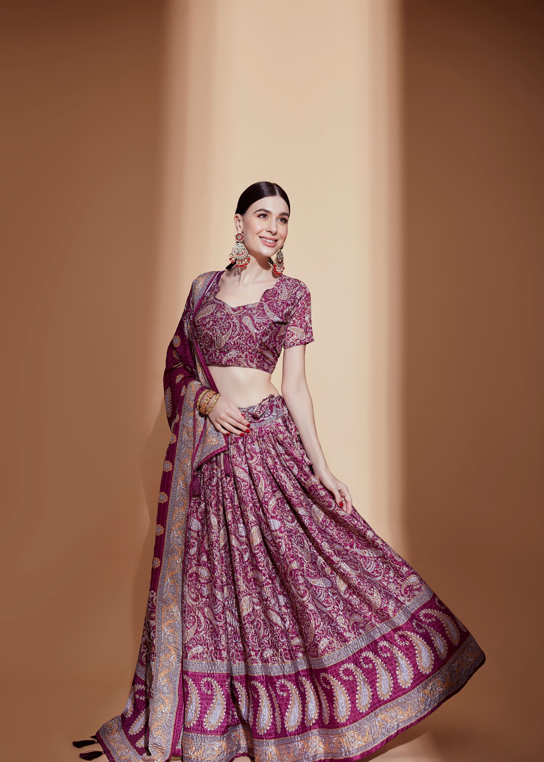 Purple Lehenga Choli With Crochet Embroidered And Digital Print Work