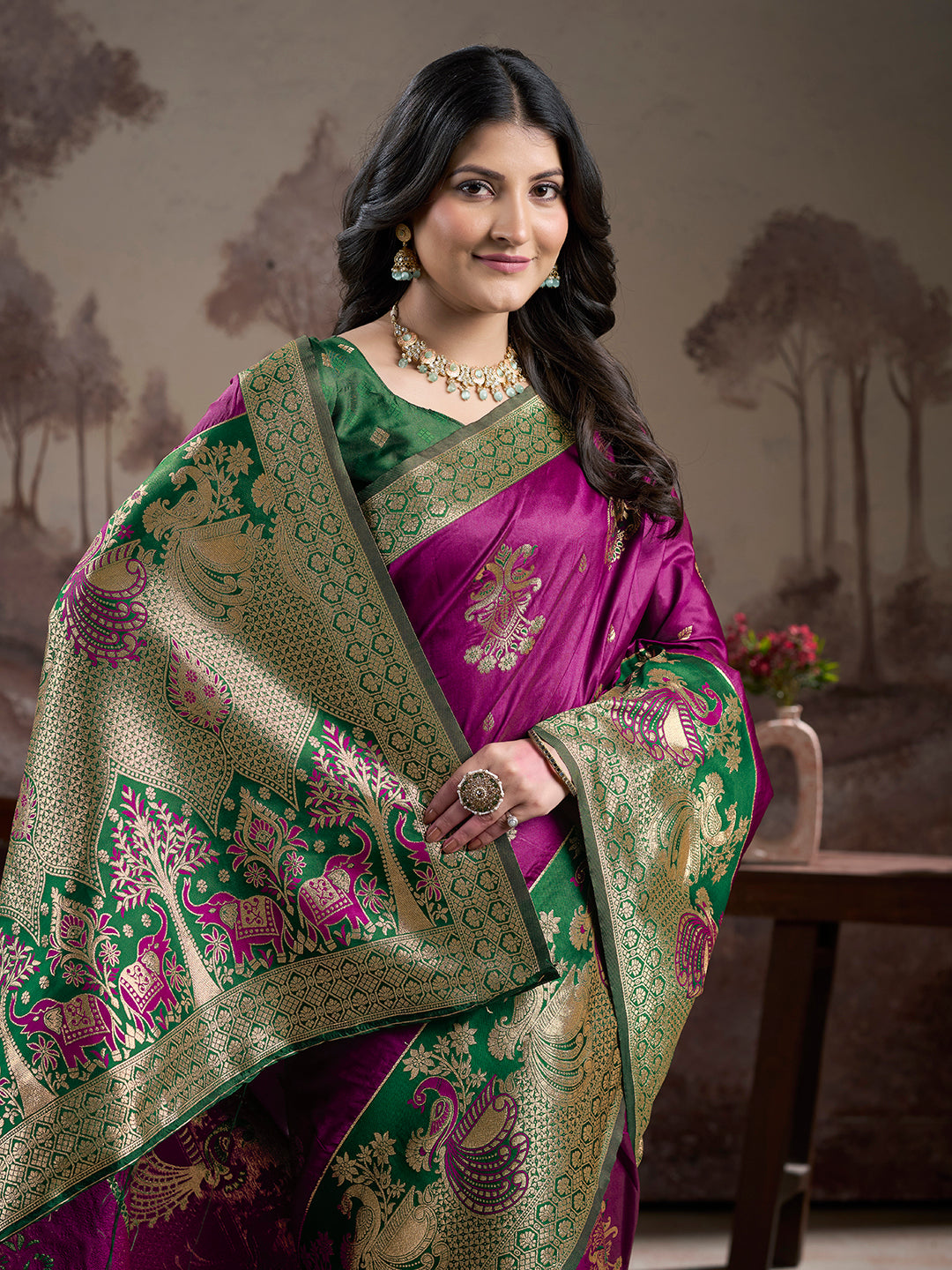 Purple Lichi Silk Woven Rich Pallu Designer Heavy Partywear Saree