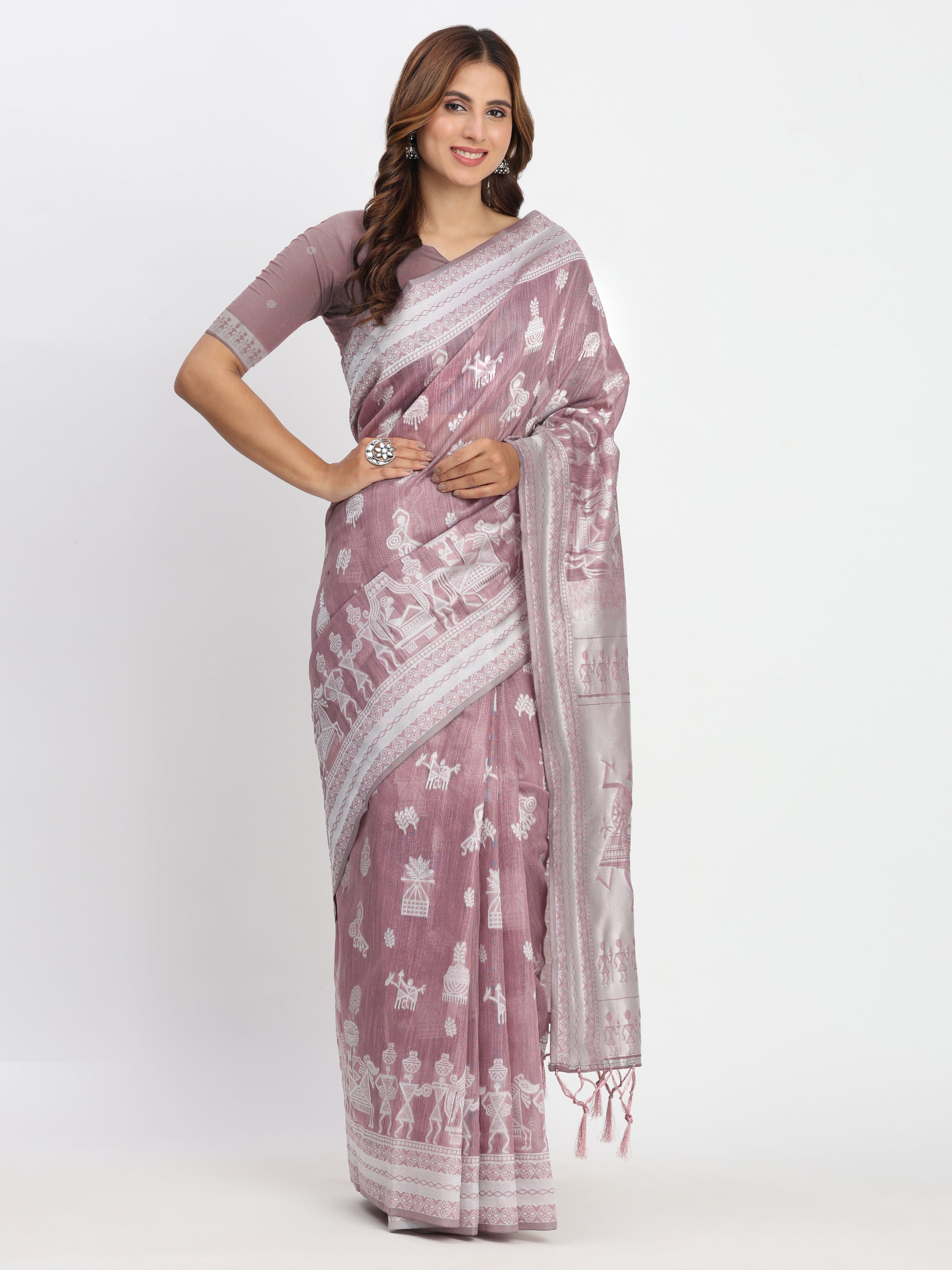 Purple Linen Cotton Woven Designer Graceful Ethnic Saree
