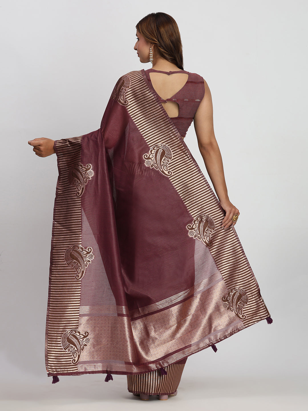 Purple Linen Cotton Woven Galla Designer Traditional Partywear Saree