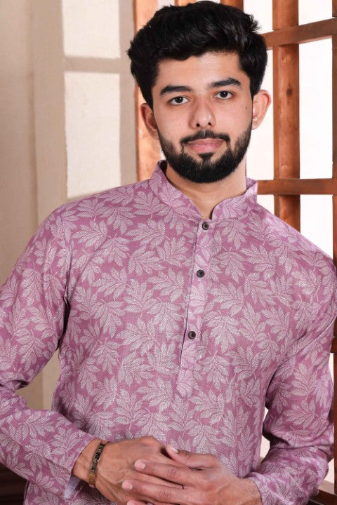 Purple Linen Digital Printed Graceful Kurta Pajama