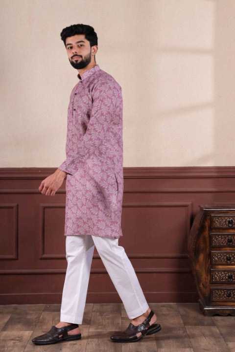 Purple Linen Digital Printed Graceful Kurta Pajama