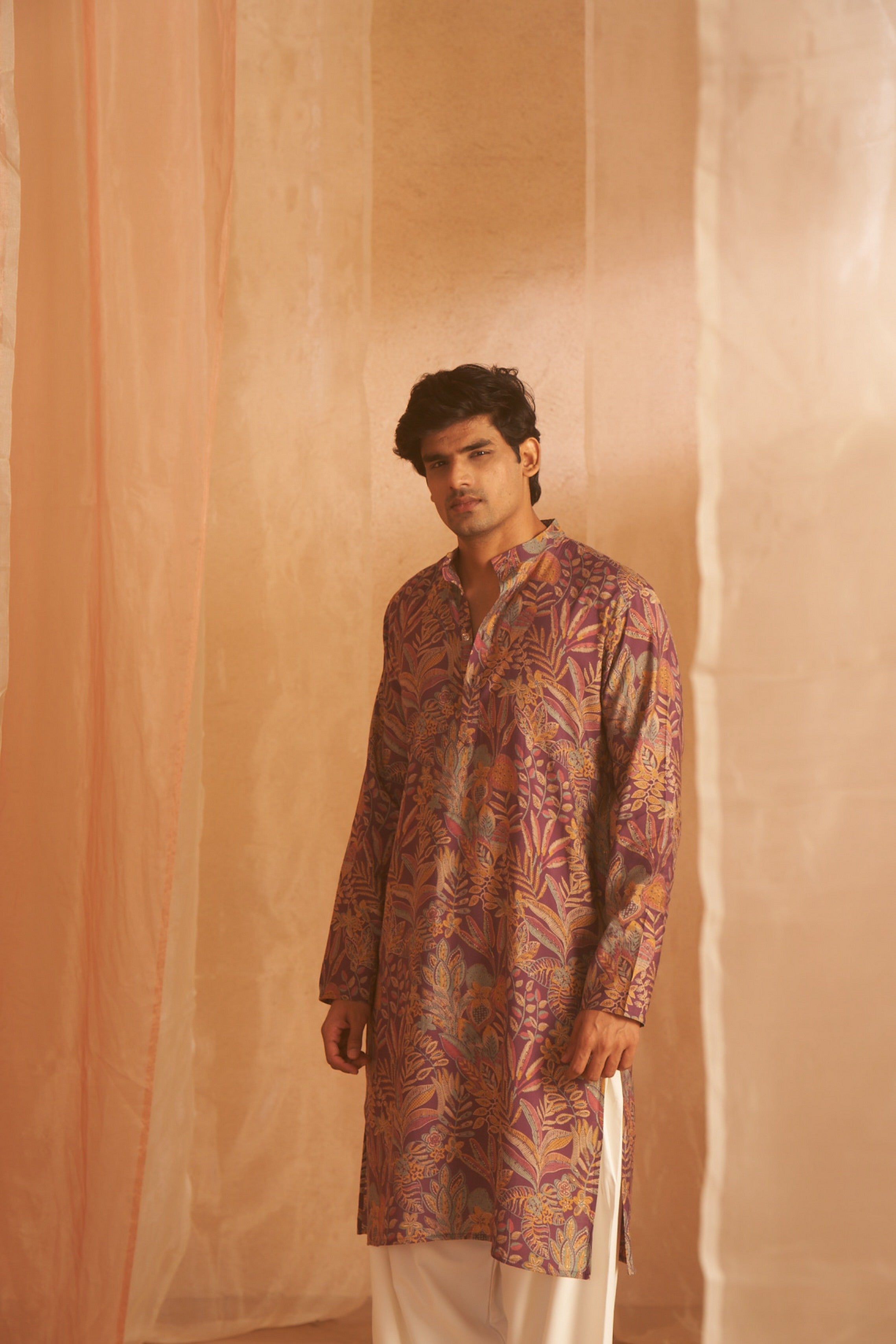 Purple Modal Silk Designer Printed Kurta Payjama – Luxe Ethnicwear